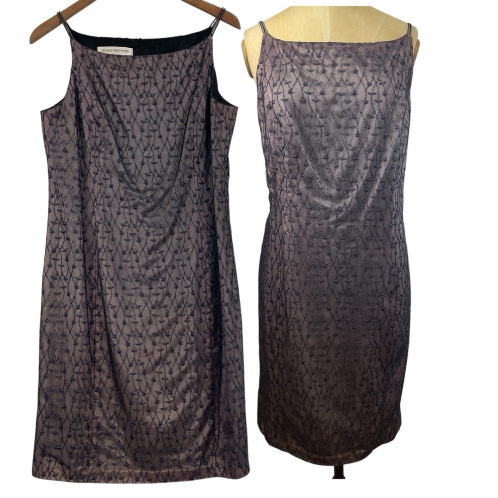VTG Jones New York Dress 12 Lavender Lace Beaded Whimsy Fairy Midi Grunge Goth